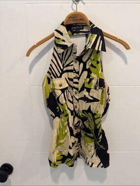 Rampage Black Green and Cream Tropical Halter top - vintage size large